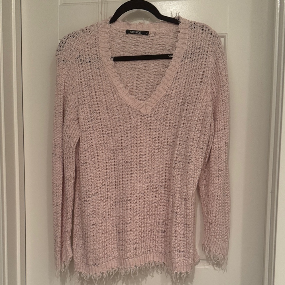 NIC&ZOE Women's Pink V-Neck Knit Sweater